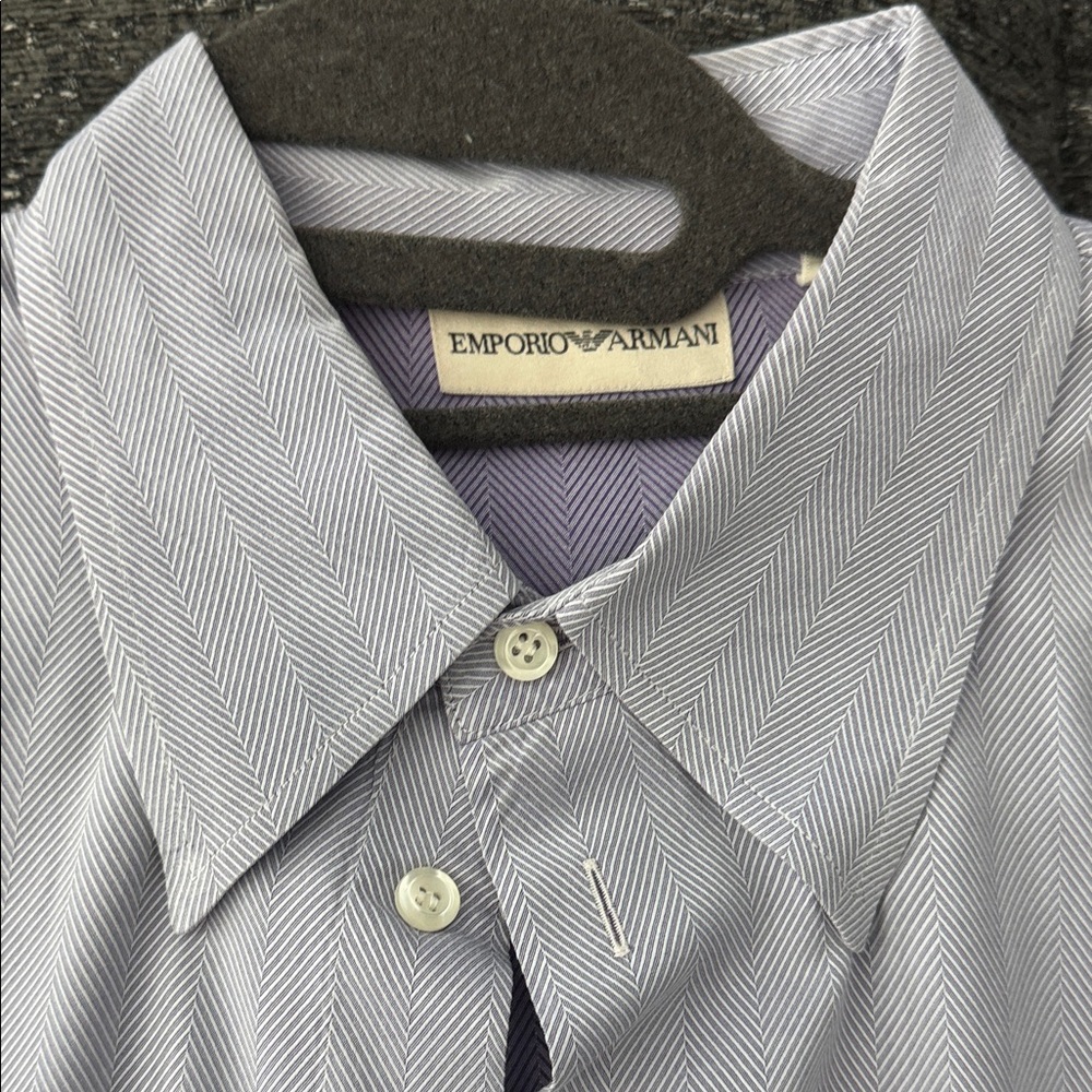 Emporio Armani Light Blue Herringbone Point-Collar Dress Shirt